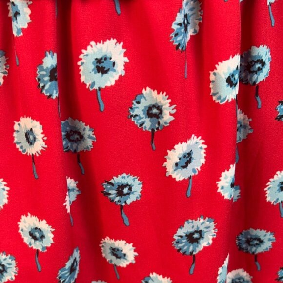 J. Crew Red Dandelion Floral Print Smocked Long Sleeve Round Neck Preppy Dress 0 - Picture 11 of 12